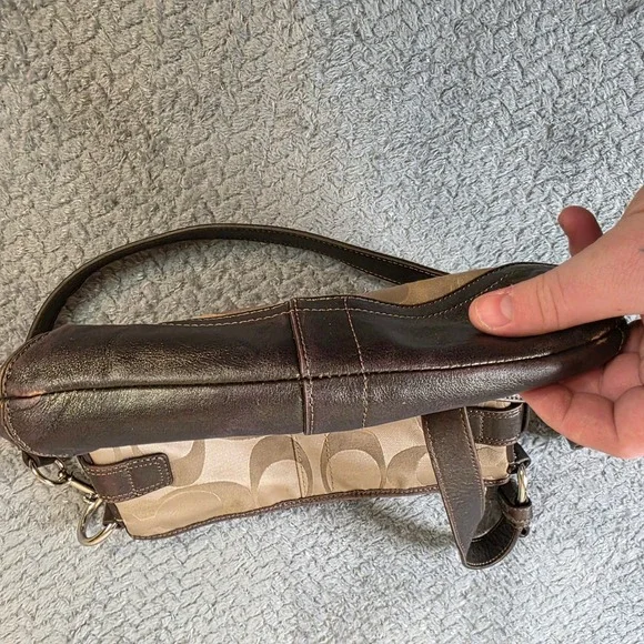 Coach Signature C Canvas Leather Trim Crossbody Shoulder Bag Brown Chain - Picture 9 of 12